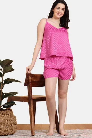 Buy Zivame Checkered Sheen Woven Shorts Set - Pink Yarrow